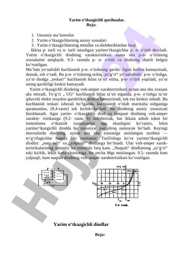 Yarim o‘tkazgichli qurilmalar haqida ma’lumotlar