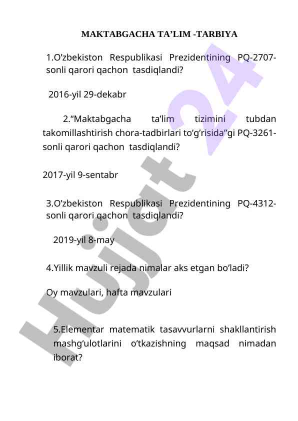 Maktabgacha ta’lim tizimini takomillashtirish