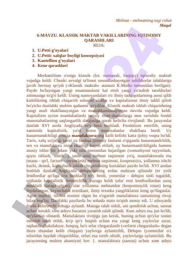 Klassik maktab iqtisodiy qarashlari