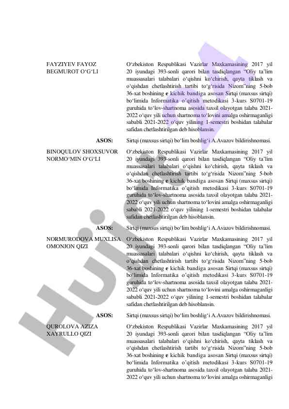 Oliy ta'lim muassasalari talabalari uchun nizom