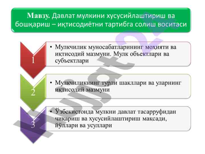 Xususiy va davlat mulkining turlari va ularning o'rni