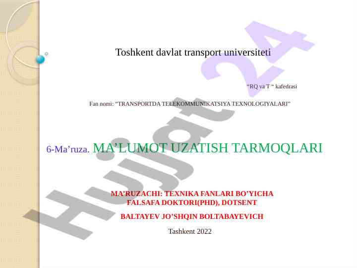 Transportda telekommunikatsiya texnologiyalari taqdimoti