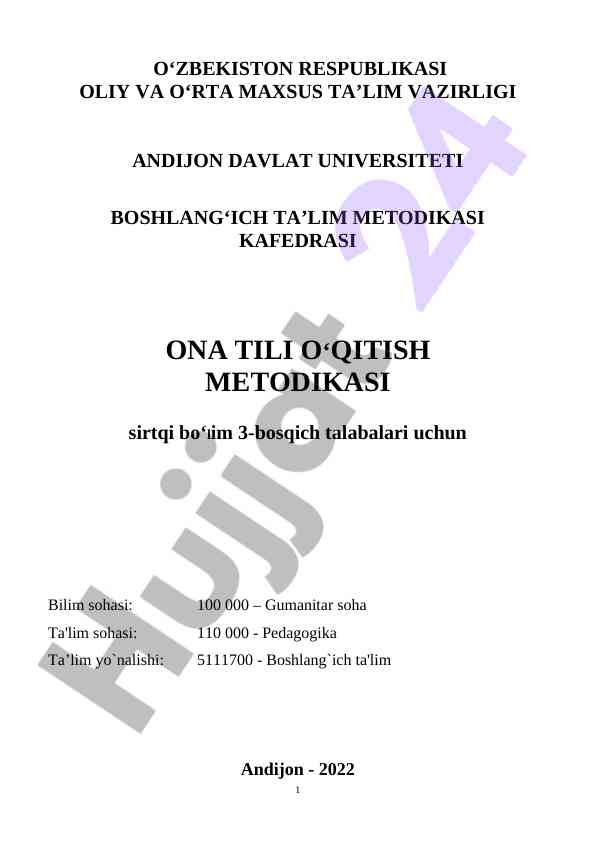 Boshlang‘ich ta'limda ona tili oʻqitish metodikasi