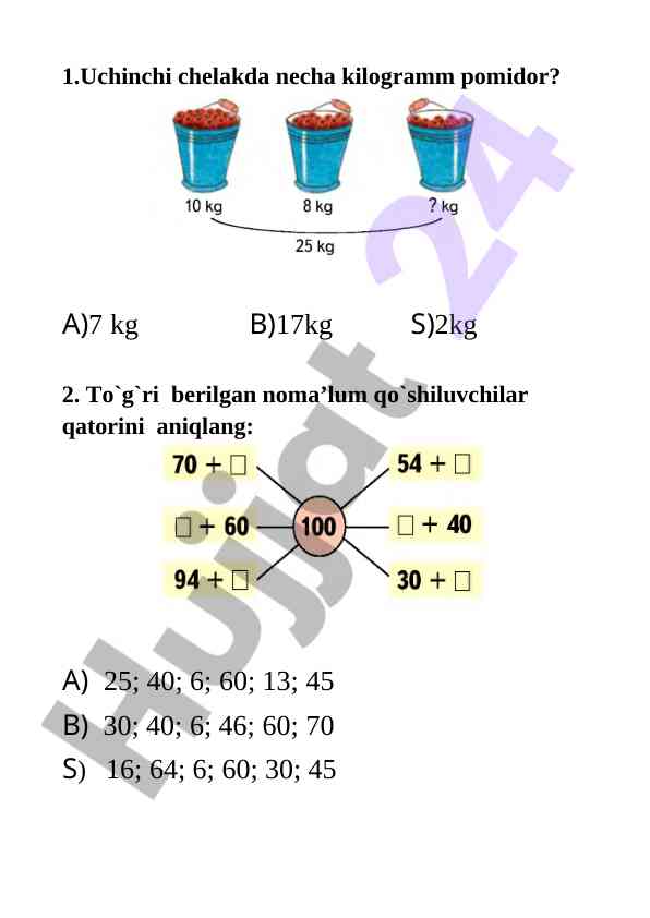 Matematika testi: pomidor va shakllar haqida savollar