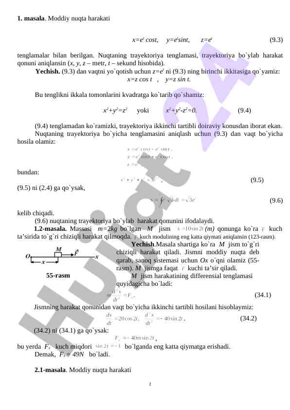 Moddiy Nuqtaning Harakati Bilan Bogliq Masalalar