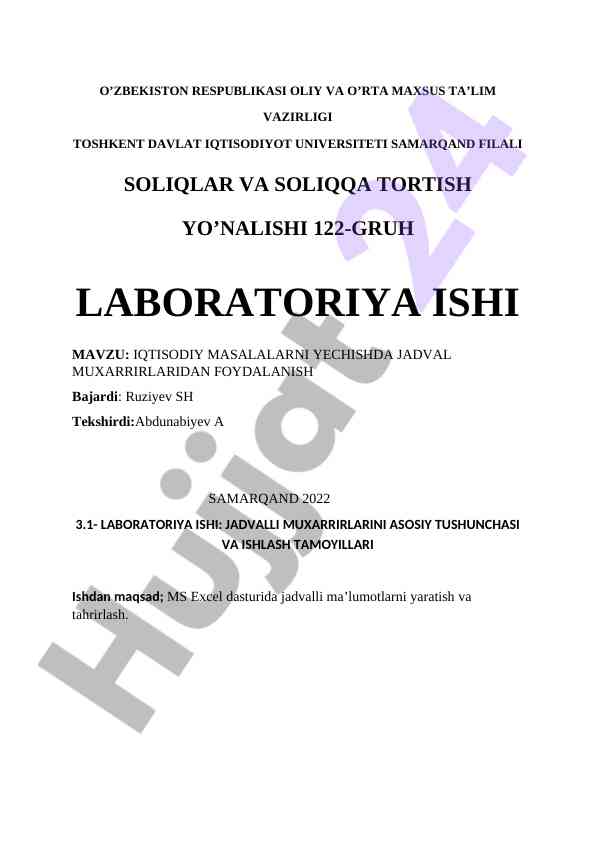 Iqtisodiy masalalarni yechishda jadval muxarrirlaridan foydalanish