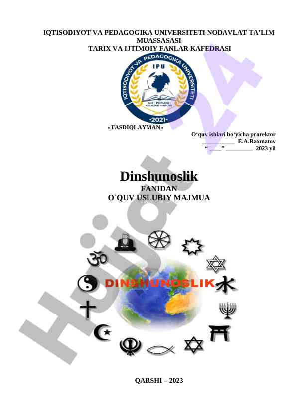Dinshunoslik fanidan o‘quv usuliy majmua 2023