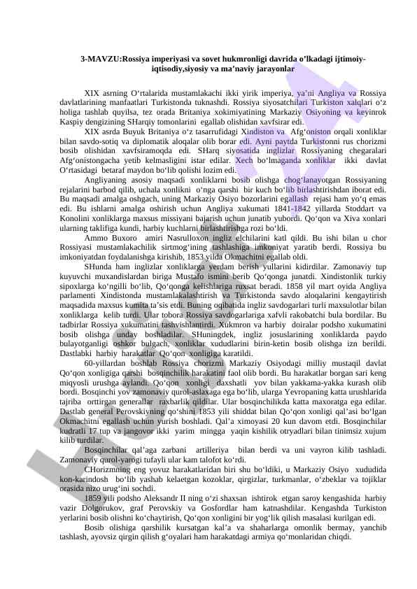 Rossiya imperiyasi va sovet hukmronligi davrida