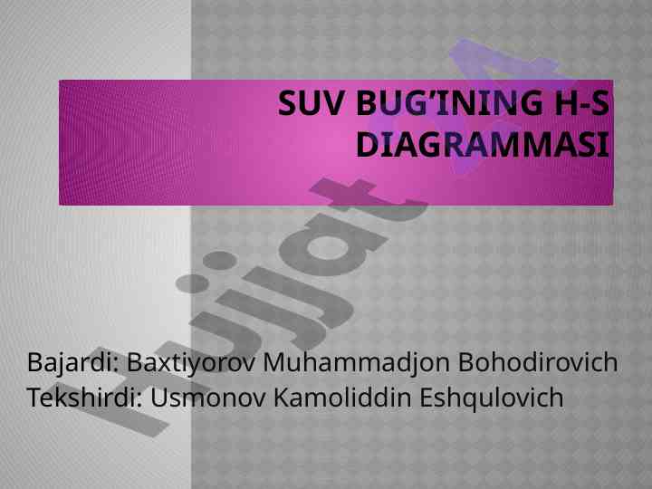 Suv bug’ining h-s diagrammasi va parametrlar