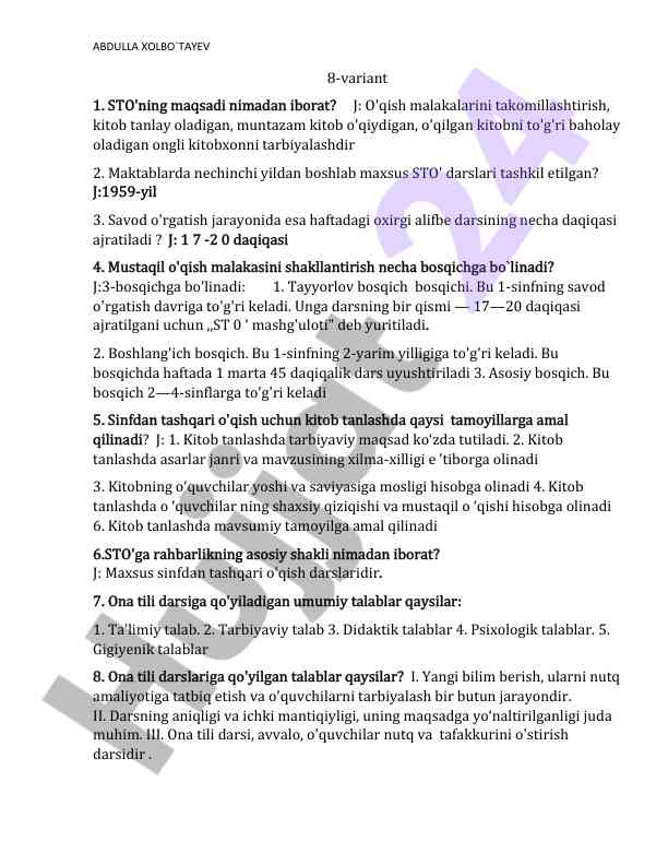 Savod o'rgatish jarayoni haqida ma'lumotlar