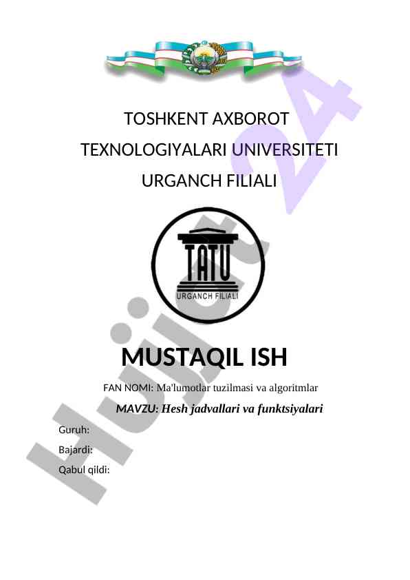 Hesh jadvallari va funktsiyalari haqida mustaqil ish