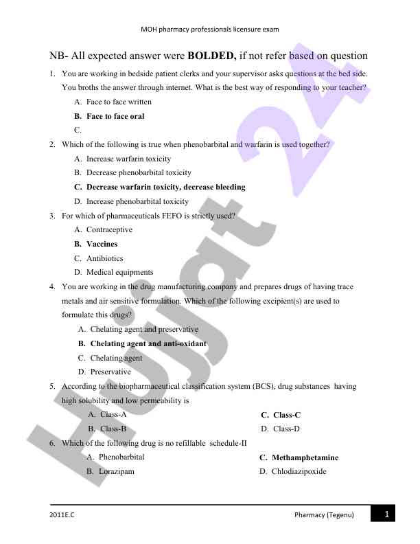 Moh pharmacy professionals licensure exam guide