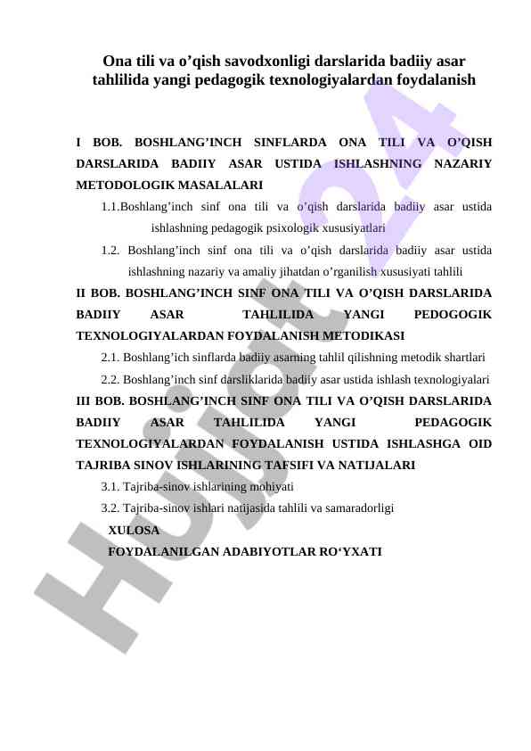 Badiiy Asar Tahlilida Yangi Pedagogik Texnologiyalar