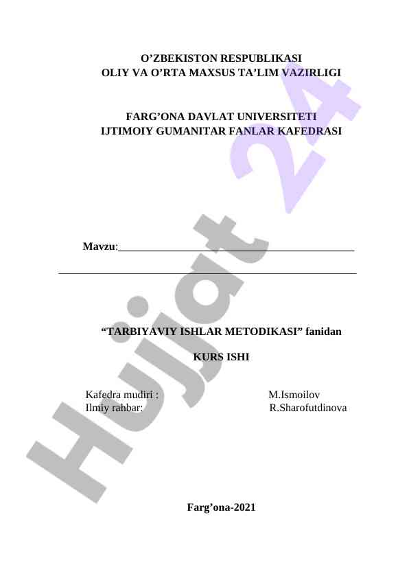 Tarbiyaviy ishlar metodikasi kurs ishining taqdimoti