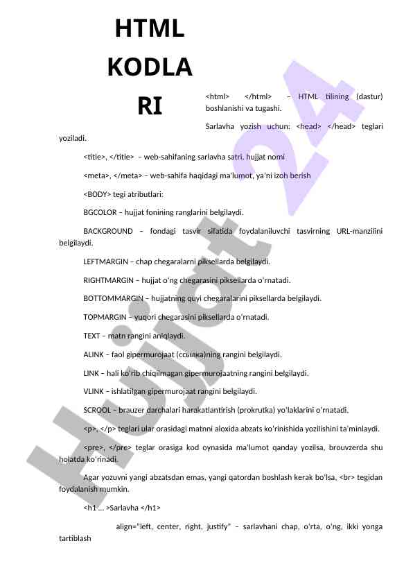 Html tilining asoslari va strukturasi