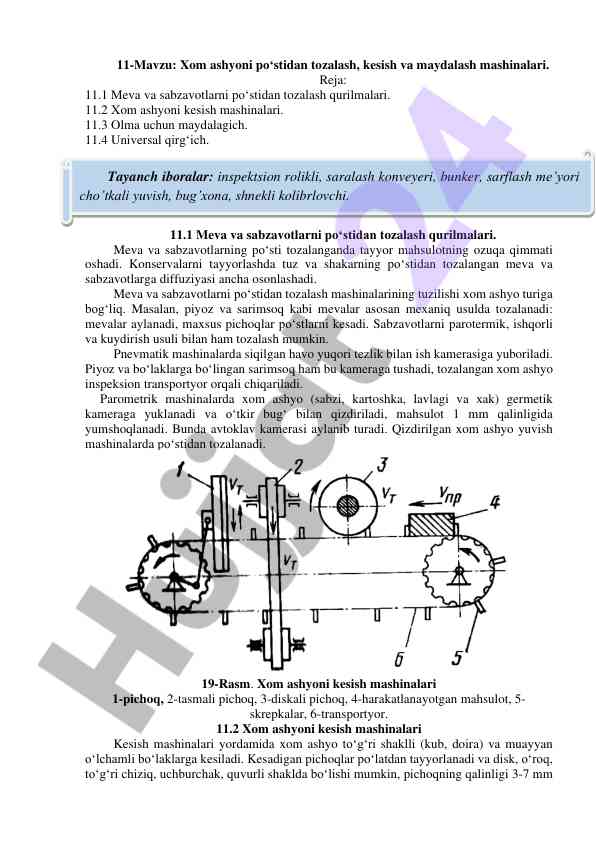 Xom ashyoni tozalash va maydalash mashinalari