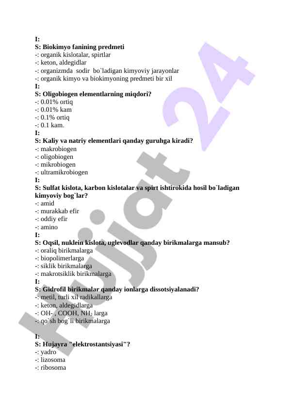Biokimyo fanining asosiy mavzulari