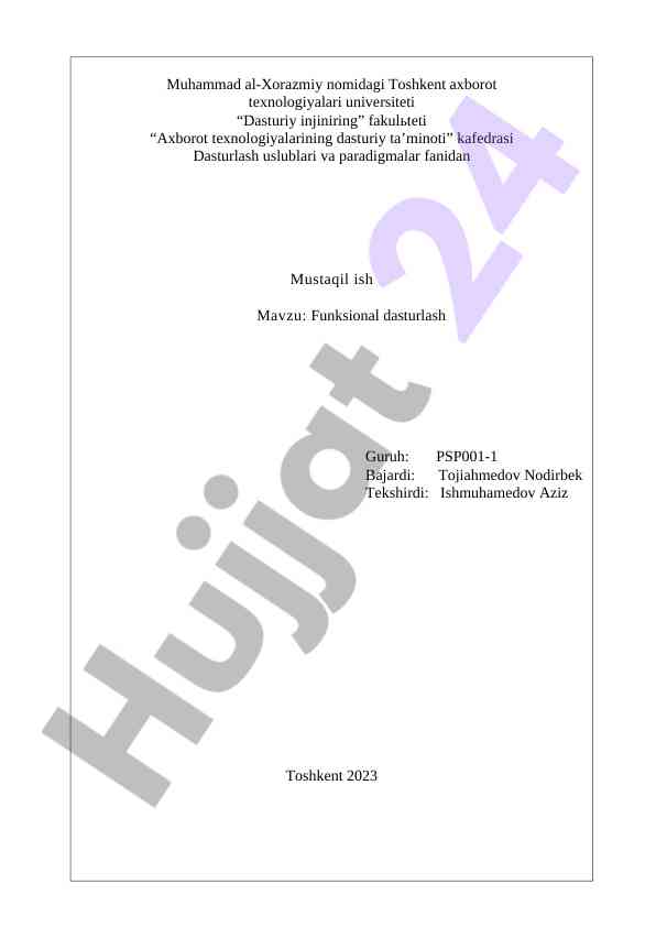 Funksional dasturlash asoslari va interfeysi