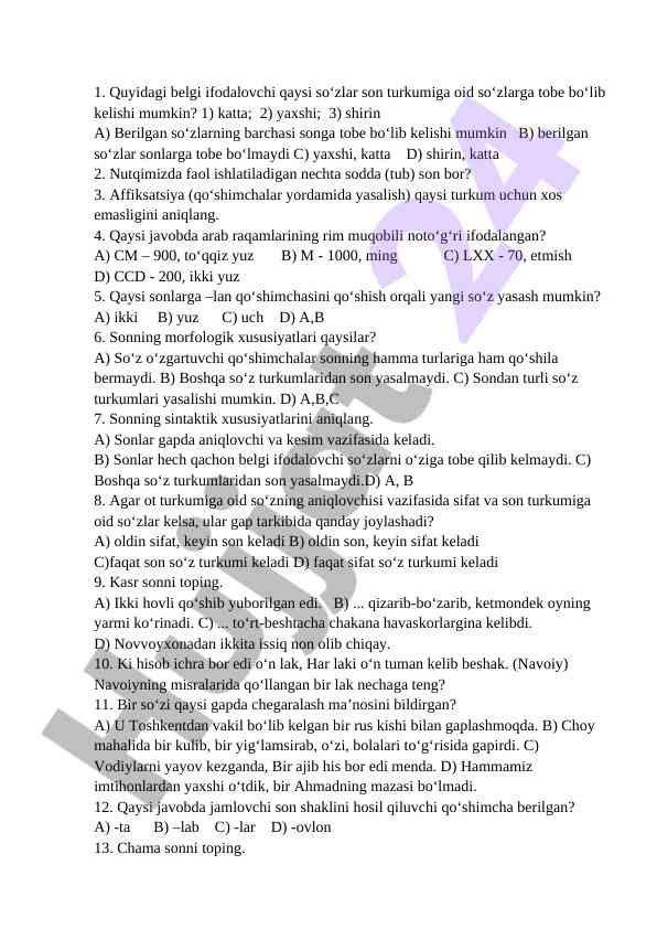 Son turkumiga oid savollar va takliflar
