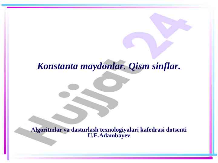 Qonstanta maydonlar va sinflar c# dasturlashda