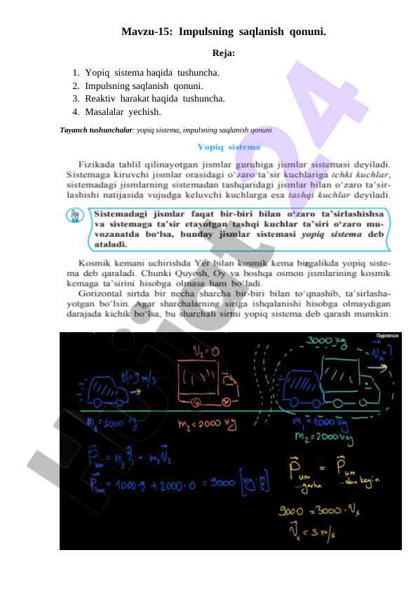 Impulsning saqlanish qonuni mavzusi bo'yicha masalalar