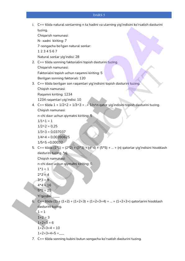 C++ dasturlashda sonlar bilan amal qilish dasturlari