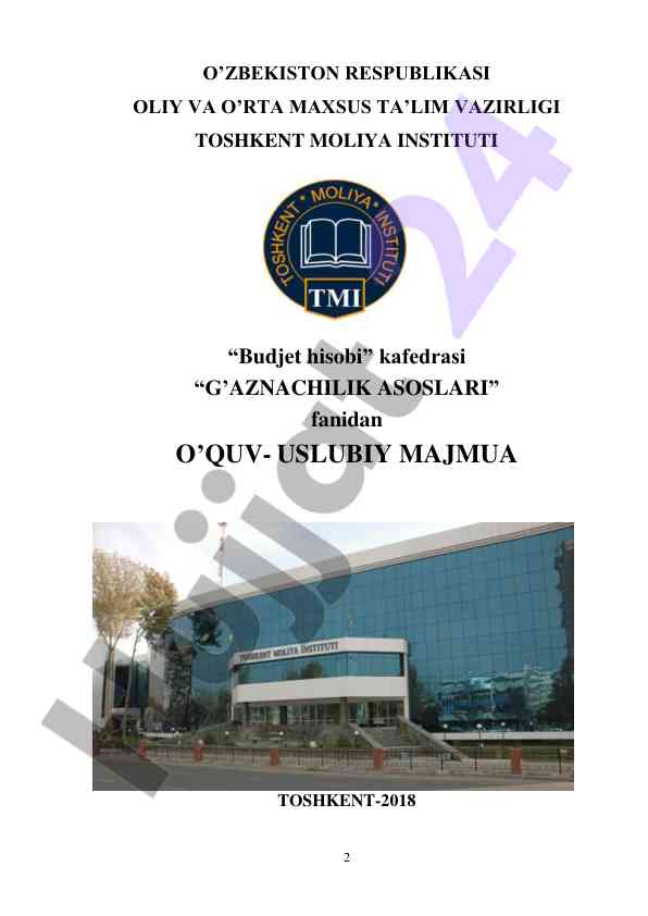 G‘aznachilik asoslari fanidan o‘quv-uslubiy majmua