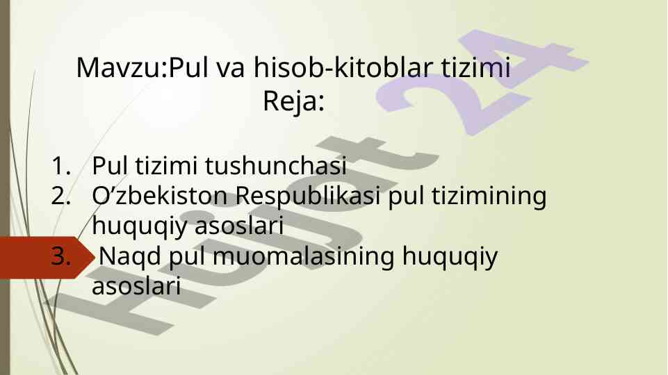 Pul va hisob-kitoblar tizimi haqida ma'lumotlar
