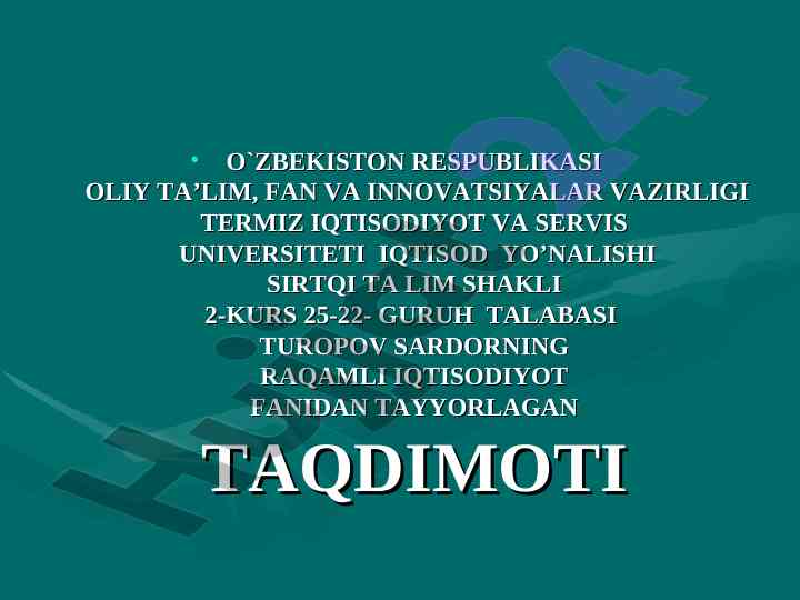 Raqamli iqtisodiyot va elektron to'lov tizimlari