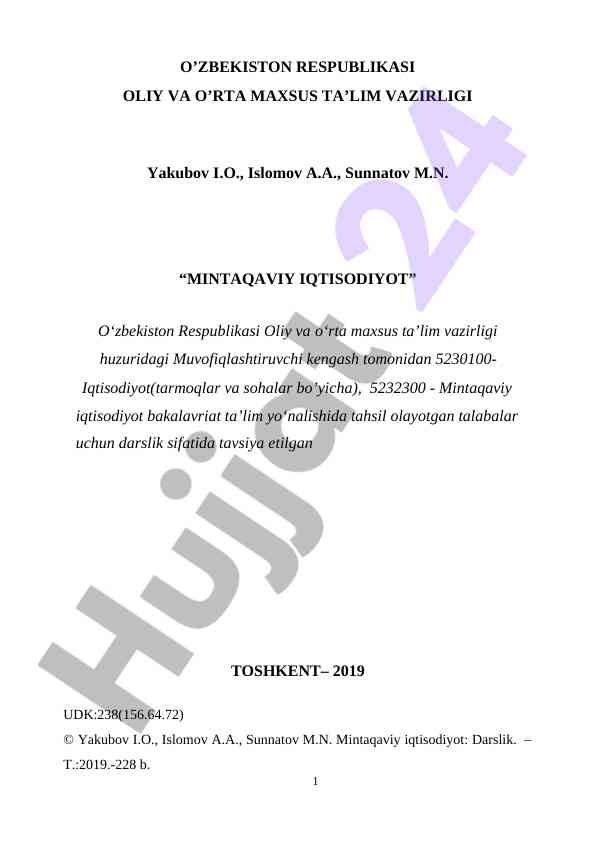 Mintaqaviy iqtisodiyot darslik mavzulari va topshiriqlari
