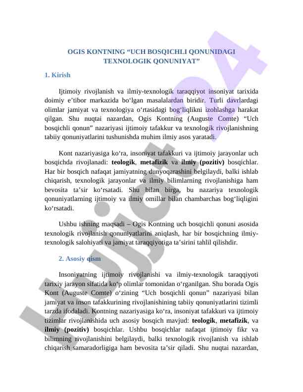 Ogis kontning uch bosqichli qonunining qonuniyatlari
