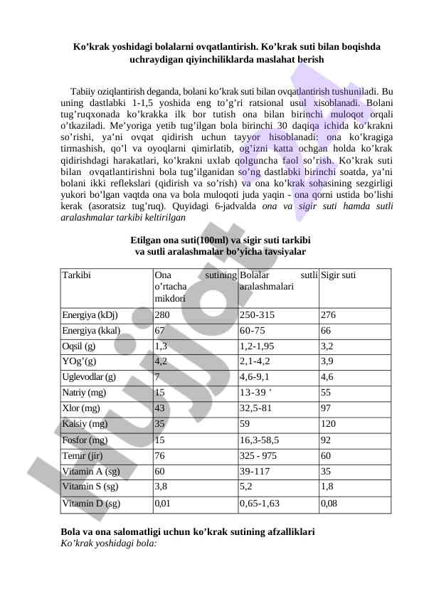 Kokrak yoshiqdagi bolalarni oziqlantirish