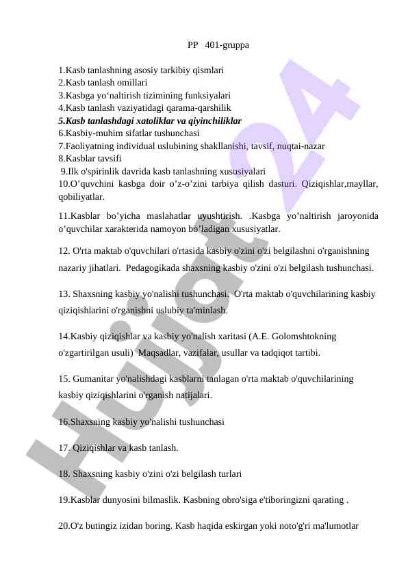 Kasb Tanlashning Asosiy Tarkibiy Qismlari