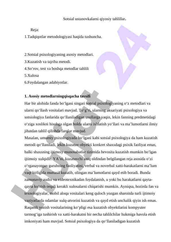 Sotsial psixologiyada tadqiqotlar metodologiyasi