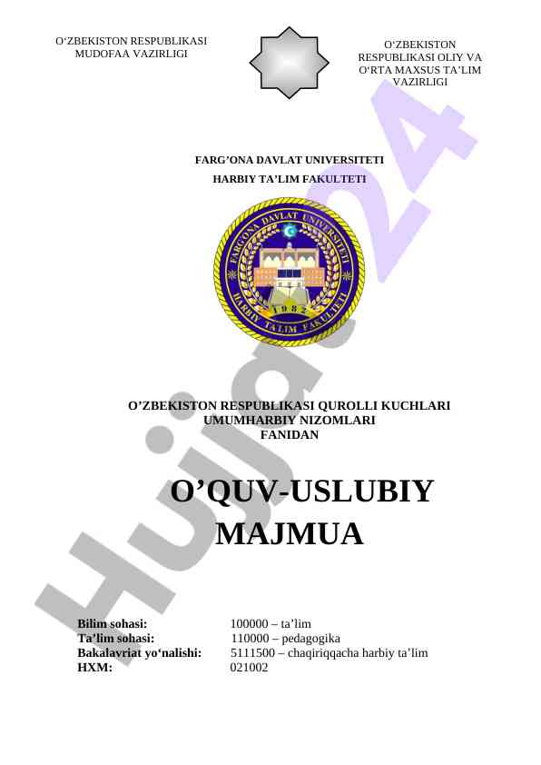 O‘quv-uslubiy majmua harbiy ta’lim fakulteti uchun