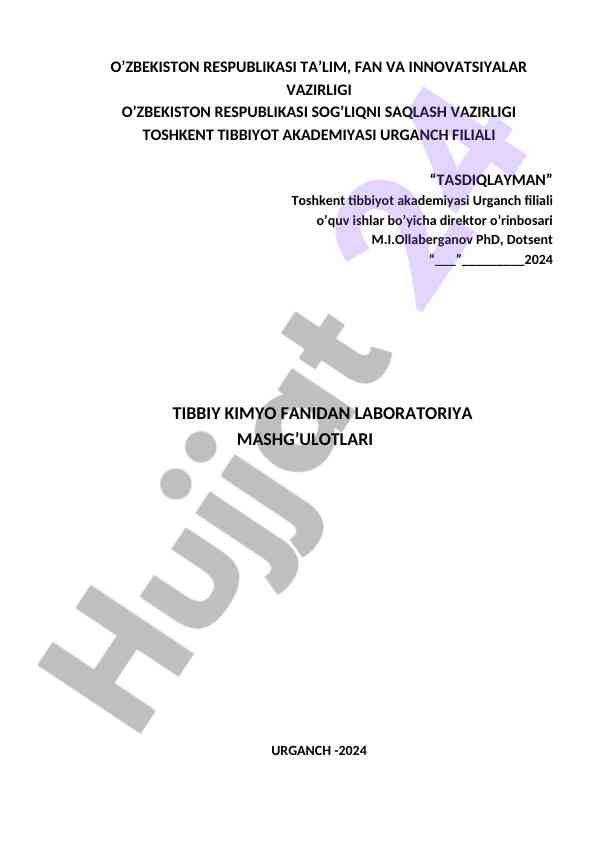 Tibbiy kimyo fanidan laboratoriya mashg‘ulotlari 2024