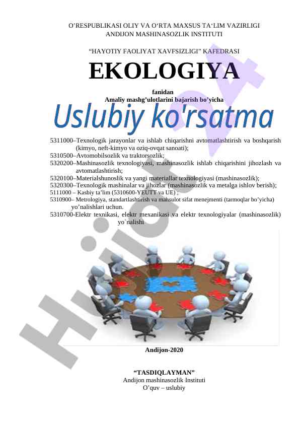 Ekologiya fanidan amaliy mashg‘ulotlarni bajarish