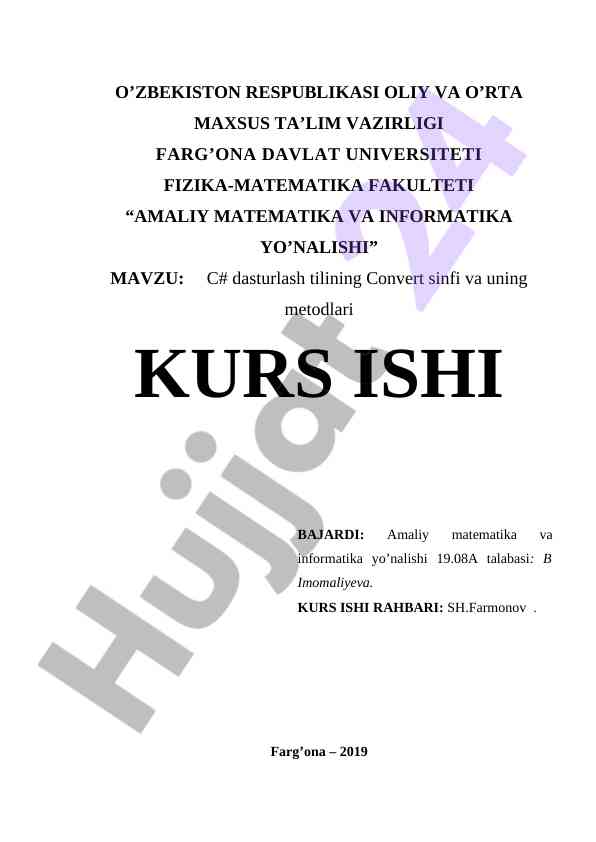 C# dasturlash tilida convert sinfi va metodlar