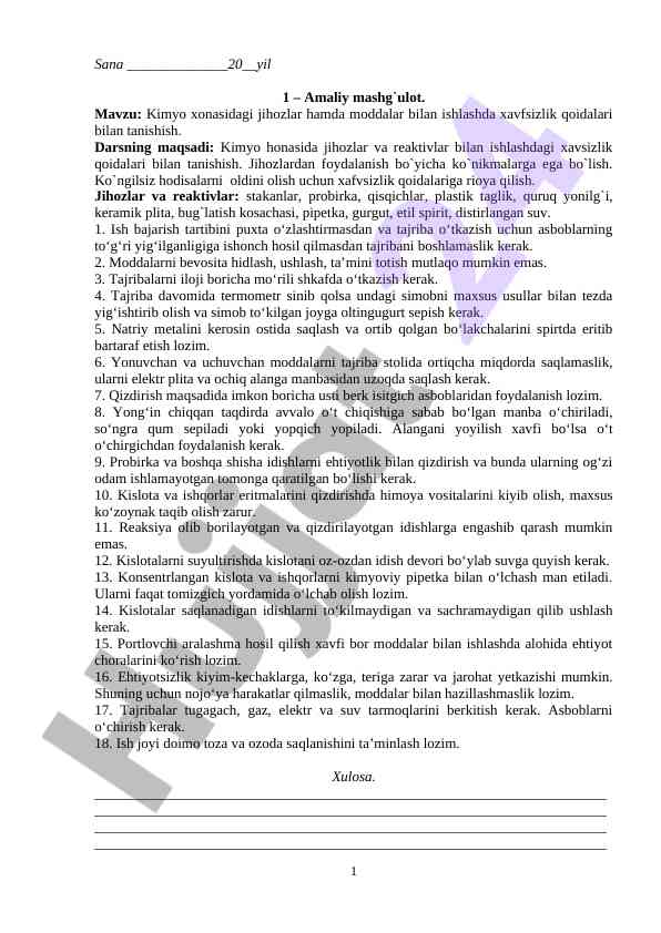 Kimyo xonasidagi xavfsizlik qoidalari