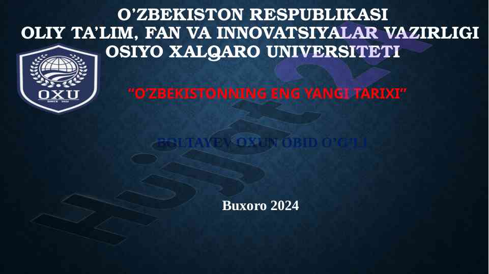 O'zbekistonning eng yangi tarixi mustaqillik yillarida