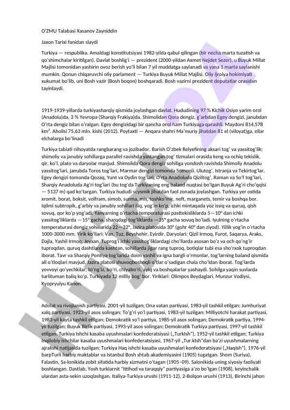 Turkiyaning tarixi va konstitutsiyasi bo'yicha slayd
