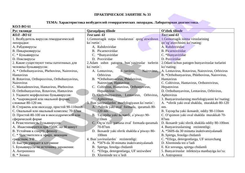 Геморрагик лихорадок вируслари характеристикалари