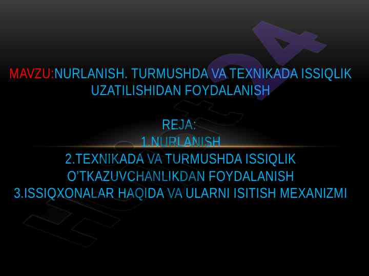 Nurlanish va issiqlik o‘tkazuvchanligi tahlili