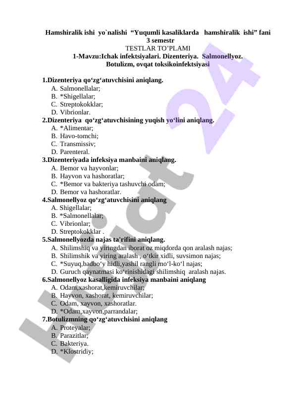 Yuqumli kasalliklarda hamshiralik ishi testlari