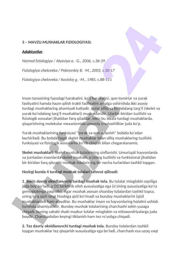 Mushaklar fiziologiyasi va tuzilishi
