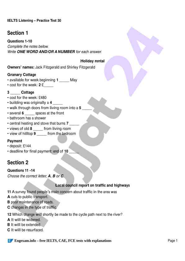 Ielts listening practice test with key questions