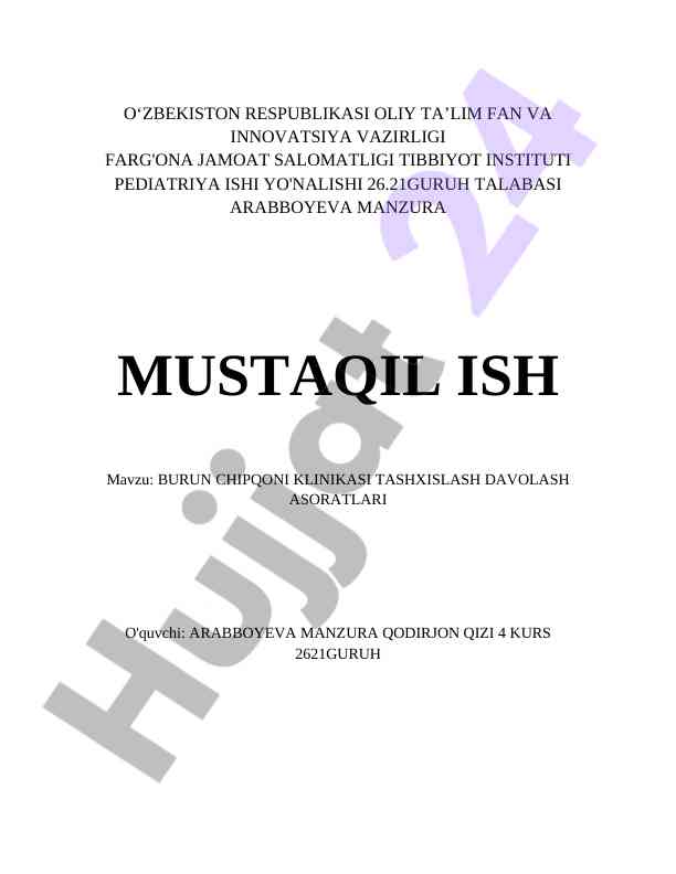 Burun chipqoni klinikasi tashxislash davolash asoratlari
