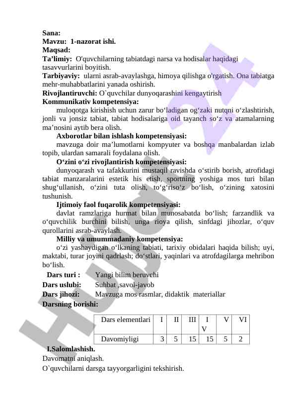 Nazorat ishida o'quvchilarning tabiyatga munosabati