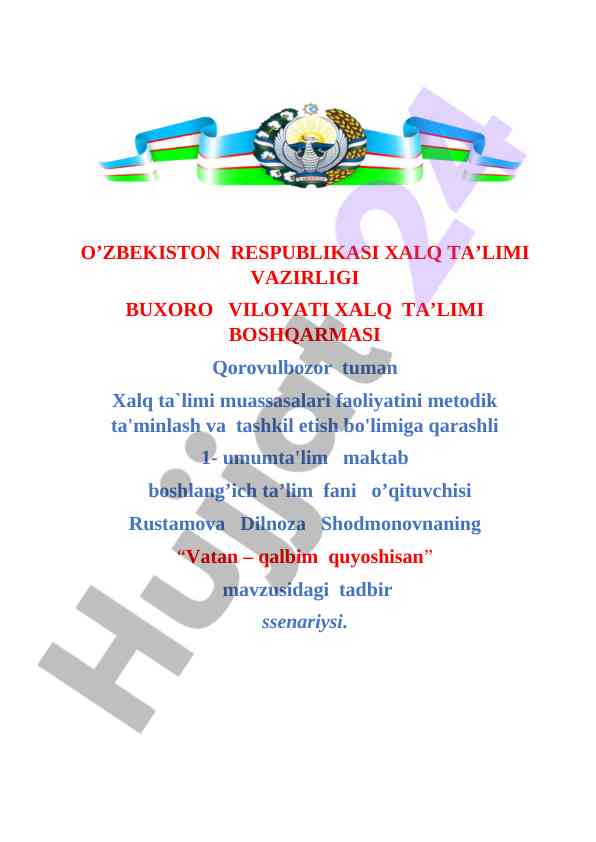 Vatan – qalbim quyoshisan tadbir ssenariysi