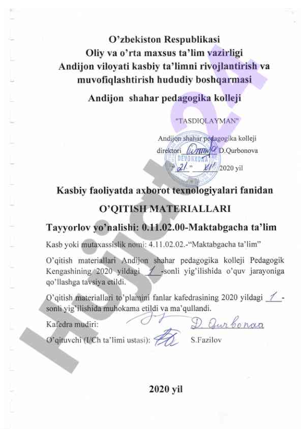Maktabgacha ta‘lim kasbi bo‘yicha o‘quv dasturi